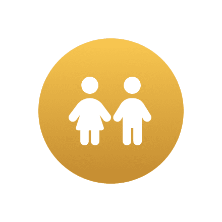 A gold circle with two people in it